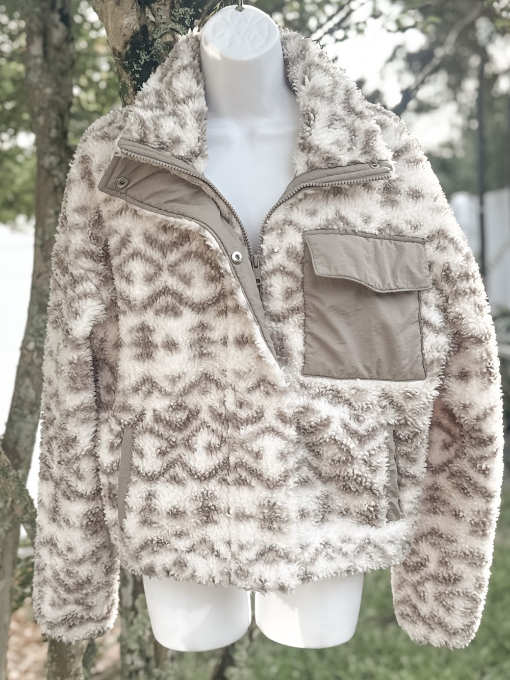 Abercrombie & Fitch Sherpa Fleece Pullover Jacket Beige Taupe Women’s M